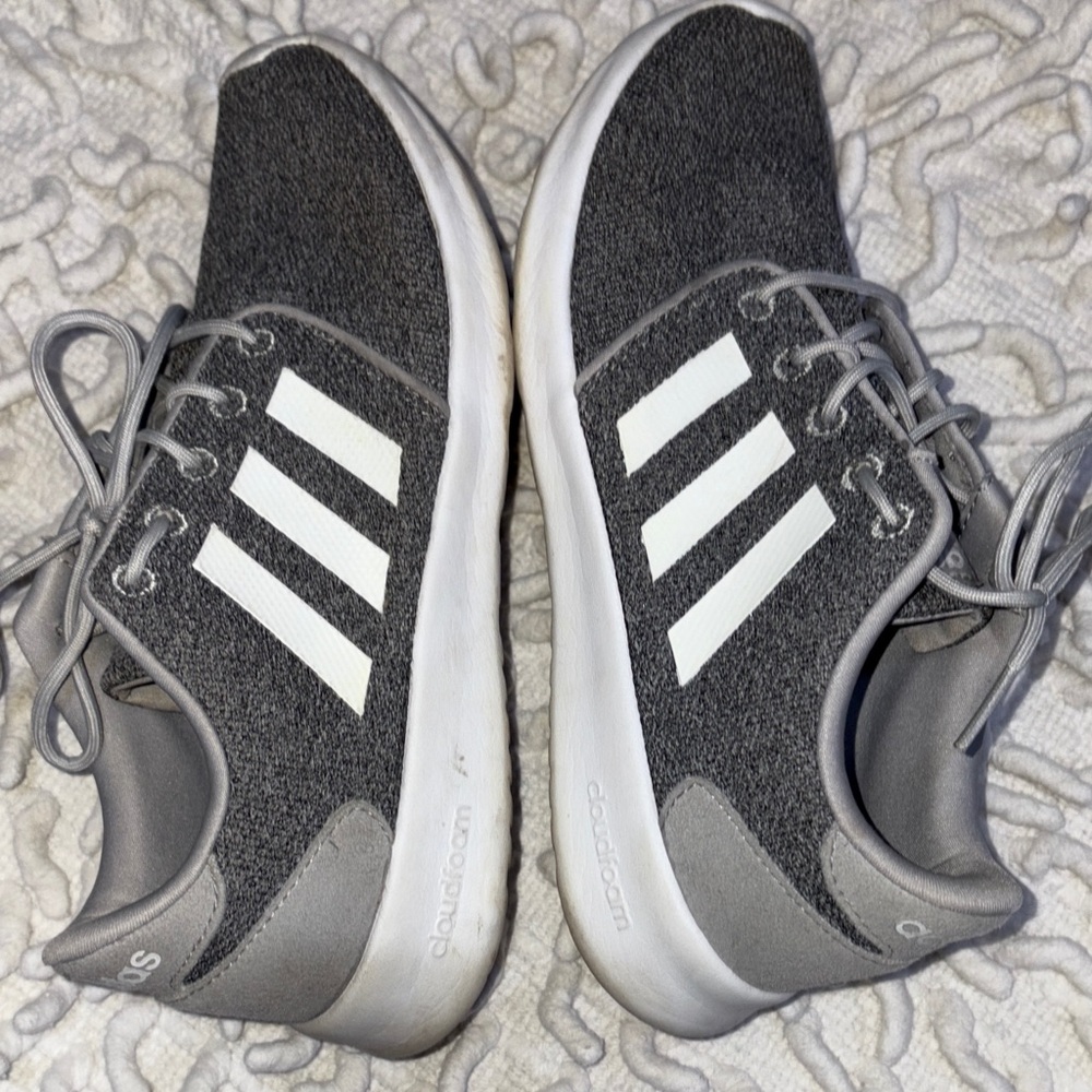 adidas Gray Knit Sneakers with White Three-Stripes - Picture 4 of 8